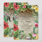 Invitation Aloha Tropical Wood Floral Feuilles et Mariage de  (Devant / Derrière)