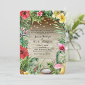 Invitation Aloha Tropical Wood Floral Feuilles et Mariage de  (Debout devant)