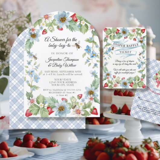 Invitation Alors Berry Sweet Baby Boy à Bee Fraise Douche