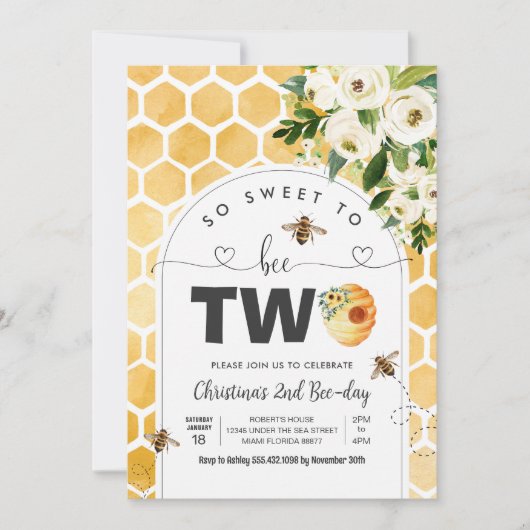 Invitation Alors Douce À Être Deux Bee Theme Party Premier An (Devant)