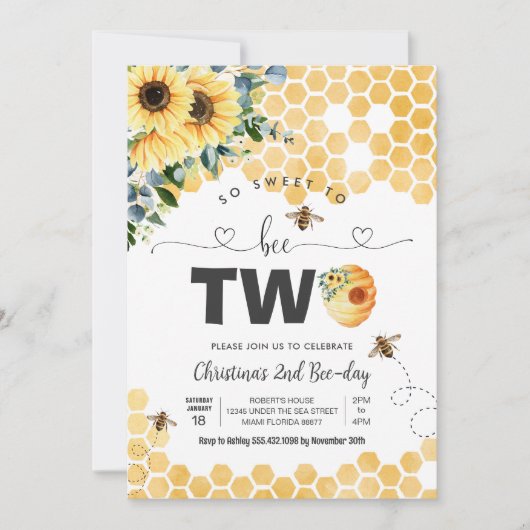 Invitation Alors Douce À Être Deux Bee Theme Party Premier An (Devant)