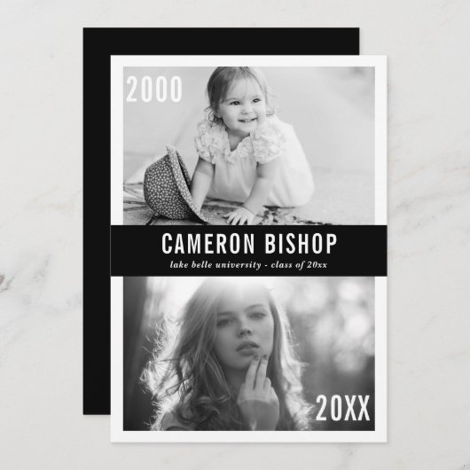 Invitation Alors et maintenant Photo Graduation Party Invitat (Devant / Derrière)