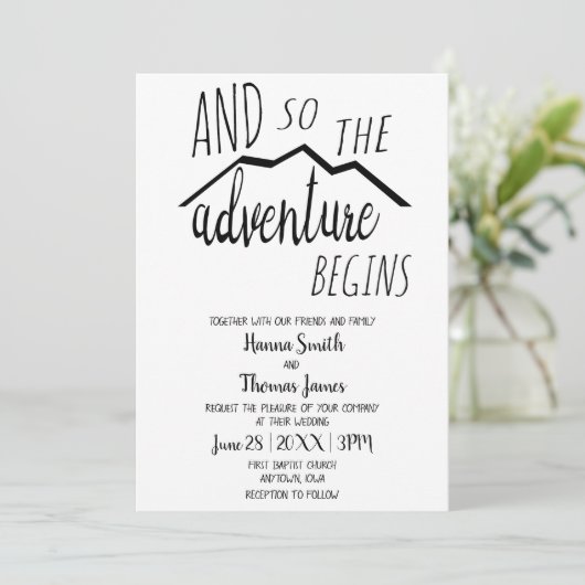 Invitation Alors L'Aventure Commence Rustic Mountain Mariage  (Debout devant)
