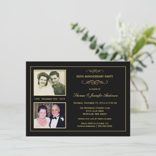 Invitation Alors & Maintenant 50e anniversaire d'or avec 2 ph (Debout devant)