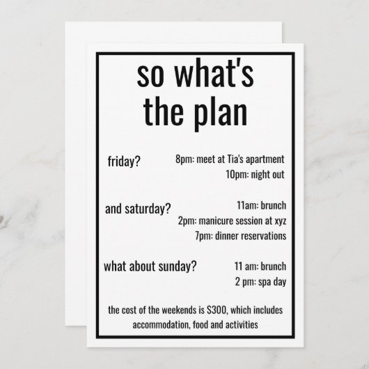 Invitation Alors quel est le plan personnalisé ajouter des dé (Devant / Derrière)