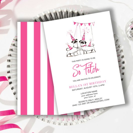 Invitation Alors rapporter Puppy rose fête d'anniversaire