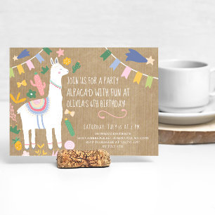 Invitation Alpaca avec fête d'anniversaire amusante