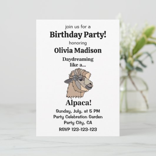 Invitation Alpaca Llama Funny Birthday Party (Debout devant)