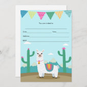 Invitation Alpaca llama Remplir En anniversaire de (Devant / Derrière)