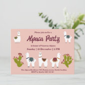 Invitation Alpaca Party Cactus rose Anniversaire (Debout devant)