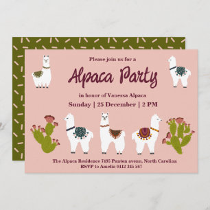 Invitation Alpaca Party Cactus rose Anniversaire