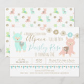 Invitation Alpaca premier anniversaire emballé avec amusant (Devant / Derrière)