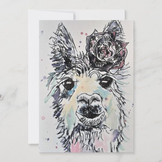 Invitation Alpacca Llama Art Aquarelle Anniversaire Invitatio (Devant)
