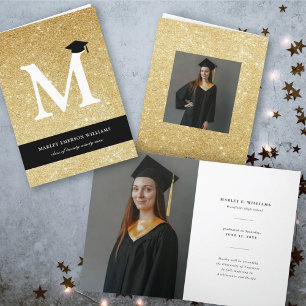 Invitation Alphabet Monogramme Moderne M Paillettes Dorées Ph
