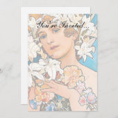 Invitation Alphonse Mucha - Fleur - Art Nouveau Rétro (Devant / Derrière)