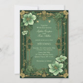 Invitation Alphonse Mucha Fleurs Opulence Vert Sauge Mariage (Devant)