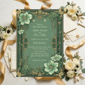 Invitation Alphonse Mucha Fleurs Opulence Vert Sauge Mariage