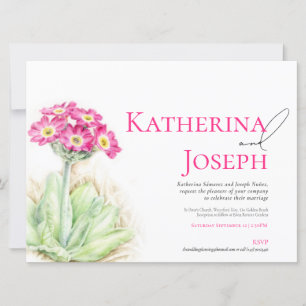 Invitation Alpine primrose aquarelle rose paysage mariage