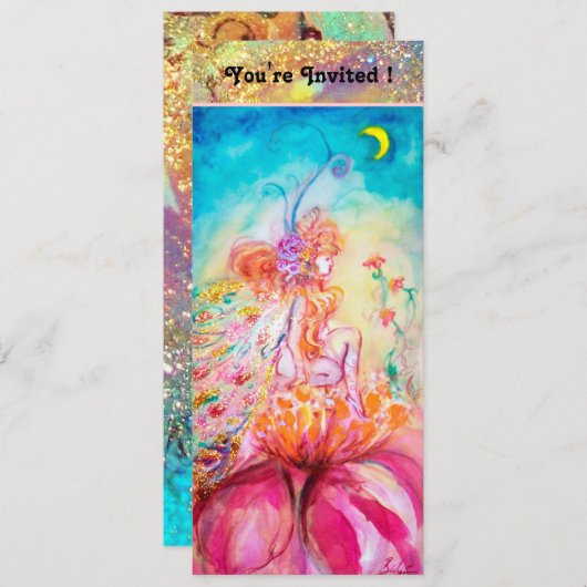 Invitation ALTHEA, bleu rose jaune vert (Devant / Derrière)