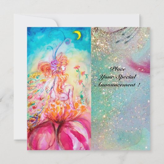 Invitation ALTHEA FLOWER FAIRY Monogramme Rose Bleu Épercés (Dos)