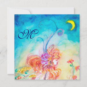 Invitation ALTHEA FLOWER FAIRY Monogramme Rose Bleu Épercés