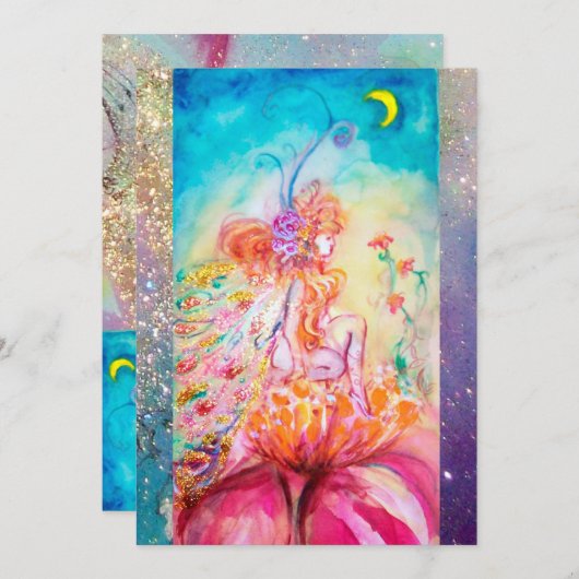 Invitation ALTHEA, monogramme bleu rose jaune vert étincelant (Devant / Derrière)