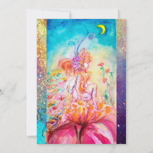 Invitation ALTHEA, monogramme bleu rose jaune vert étincelant