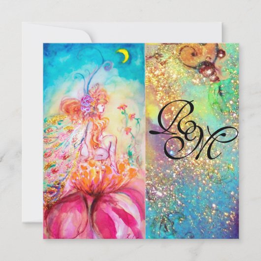 Invitation ALTHEA, monogramme rose bleu jaune vert scintillan (Devant)