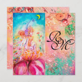 Invitation ALTHEA, monogramme rose bleu jaune vert scintillem (Devant / Derrière)