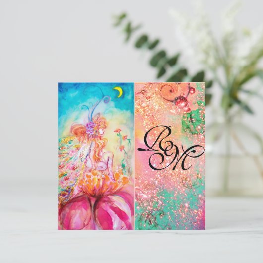 Invitation ALTHEA, monogramme rose bleu jaune vert scintillem (Debout devant)