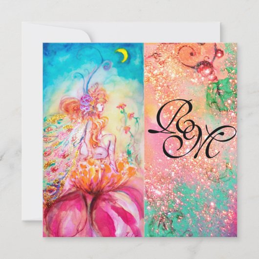 Invitation ALTHEA, monogramme rose bleu jaune vert scintillem (Devant)