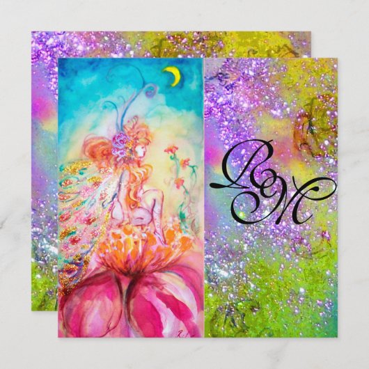 Invitation ALTHÉE/Fleur Fée, Épersion violette verte Monogram (Devant / Derrière)