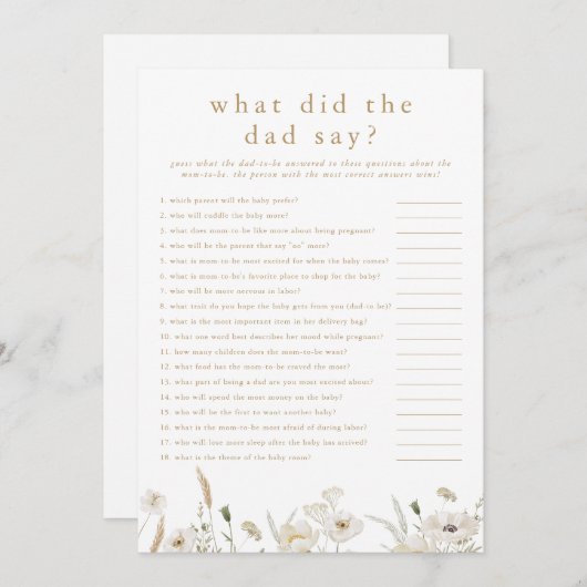 Invitation ALYSSA Qu'Est-Ce Que Le Père A Dit Baby shower Gam (Devant / Derrière)