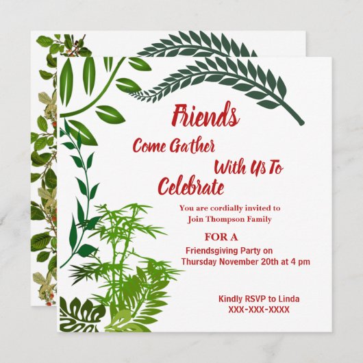 Invitation Amabilité Automne automne Vert feuillage Aquarelle (Devant / Derrière)