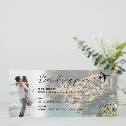 Invitation AMALFI Boarding Pass Destination Wedding Code QR (Debout devant)