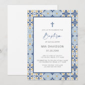 Invitation Amalfi Carrelage jaune Baptême méditerranéen (Devant / Derrière)