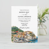 Invitation Amalfi Coast Italie Aquarelle Skyline Mariage (Debout devant)