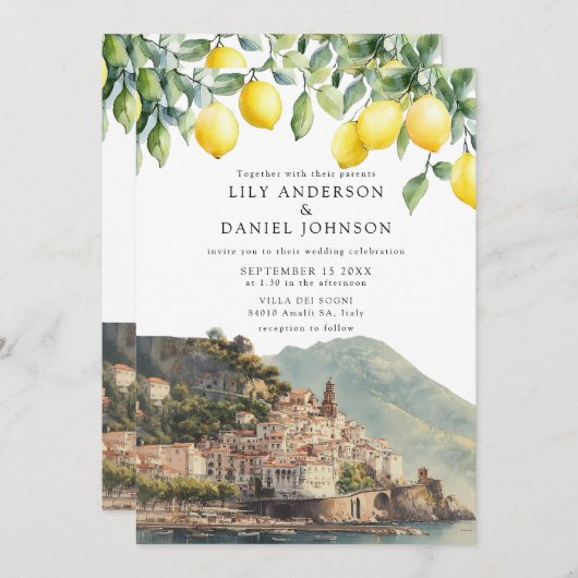 Invitation Amalfi Coast Lemons Italian QR Code Wedding (Devant / Derrière)