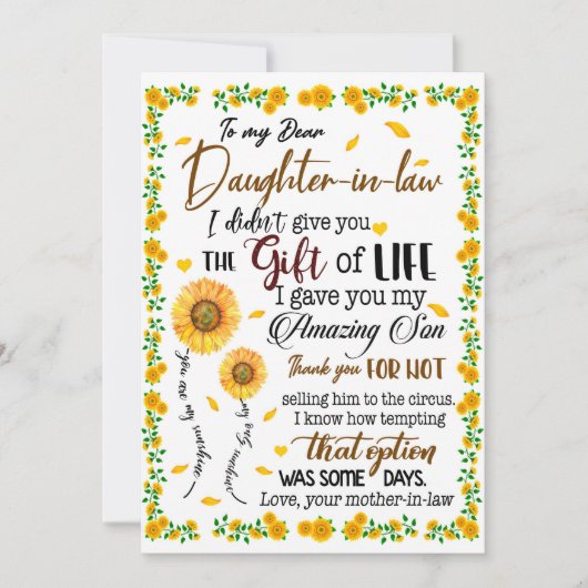 Invitation Amants de fille | À ma chère belle-fille (Devant)