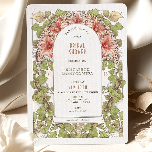 Invitation Amaryllis Douche Art Nouveau pour la future mariée