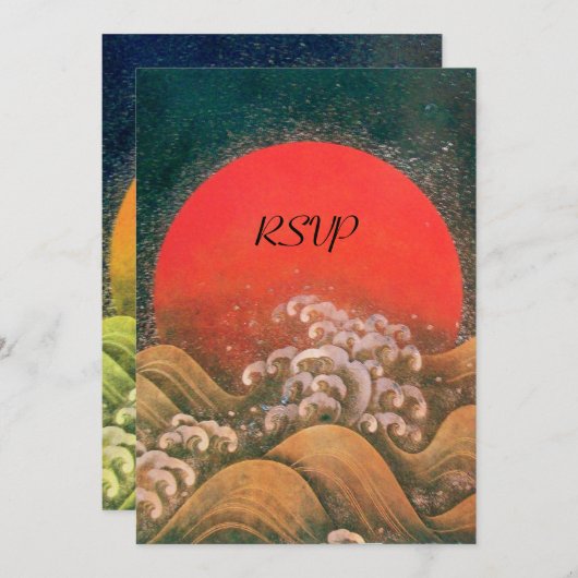 Invitation AMATERASU, DÉESSE DU SOLEIL RSVP rouge jaune vert (Devant / Derrière)