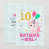 Invitation Amateurs Axolotl Anniversaire Fille Salamander Amp (Devant / Derrière)