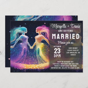Invitation Amateurs d'arc-en-ciel cosmique Mariage lesbien LG