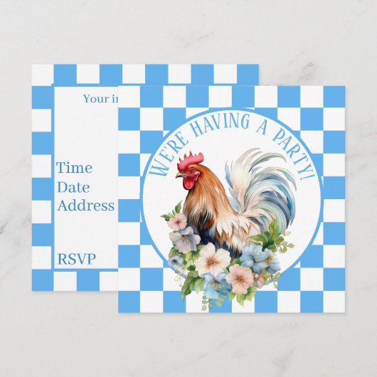 Invitation Amateurs de Rooster du Pays Cute (Devant / Derrière)