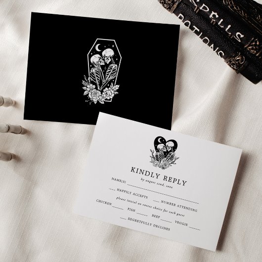 Invitation Amateurs jusqu'à la mort Skeletons et mariage Rose
