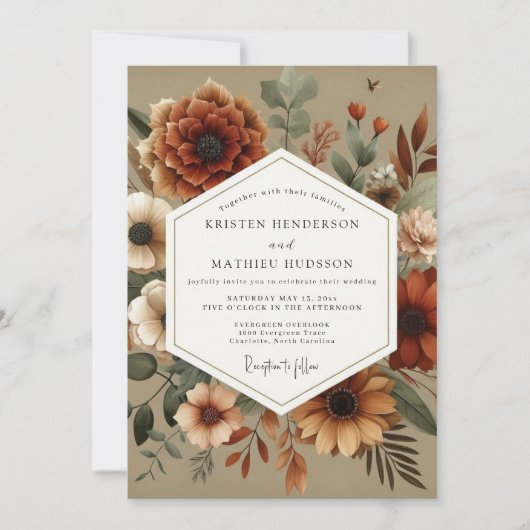 Invitation Amber Autumnal Floral Romance Wedding (Devant)