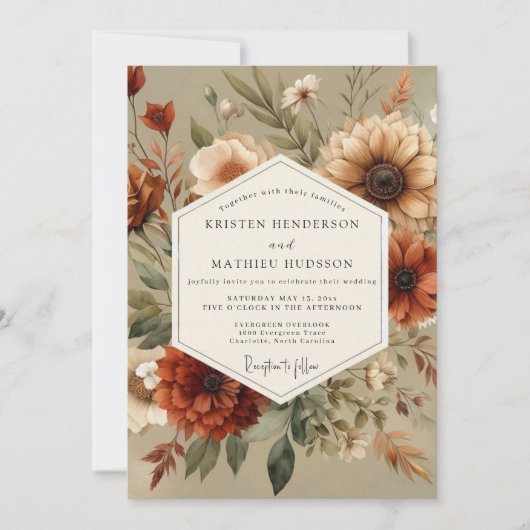 Invitation Amber Floral Autumn Romance Wedding (Devant)