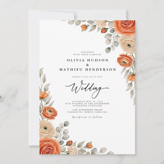 Invitation Amber Floral Whimsy Wedding (Devant)