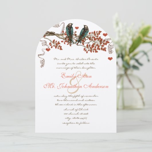 Invitation Amber Glow Mariage Oiseau d'automne (Debout devant)