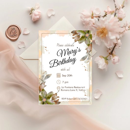Invitation Amber Watercolor Florals Anniversaire